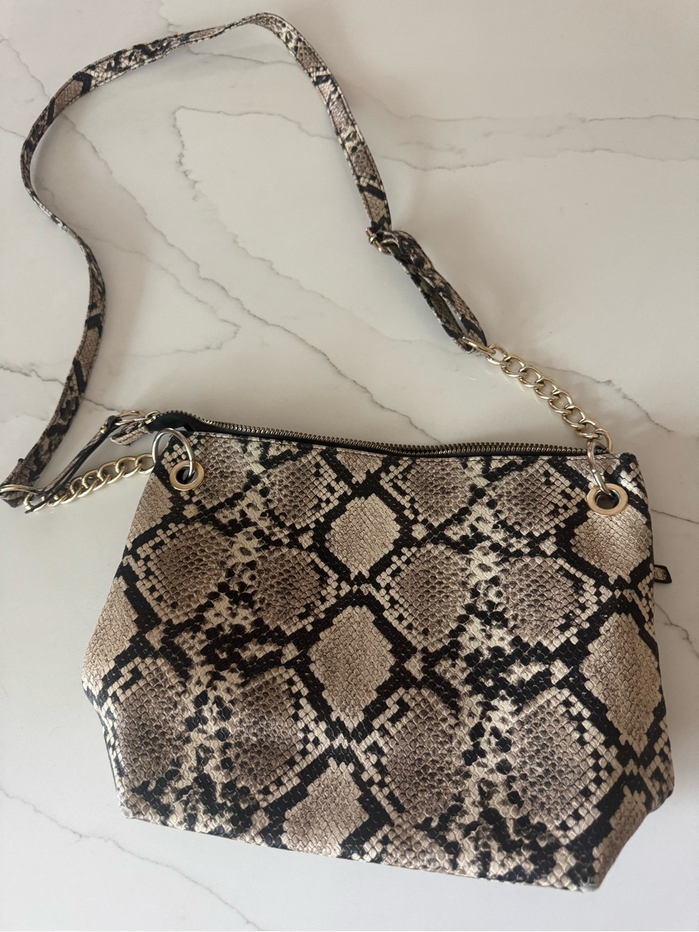 Primark Python-Print Crossbody Bag in Beige and Black